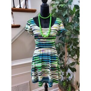 Stitch Clothing Co. Women Multicolor Round Neck Short Sleeve Knee Length Dress L